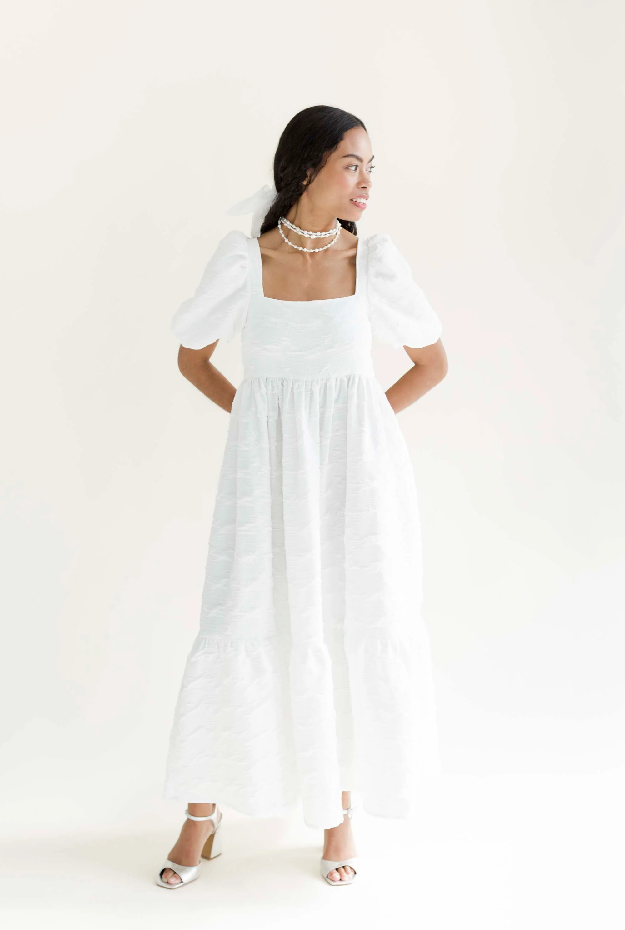 Serenity Puff Dress in Crinkle Crepe - Image 5